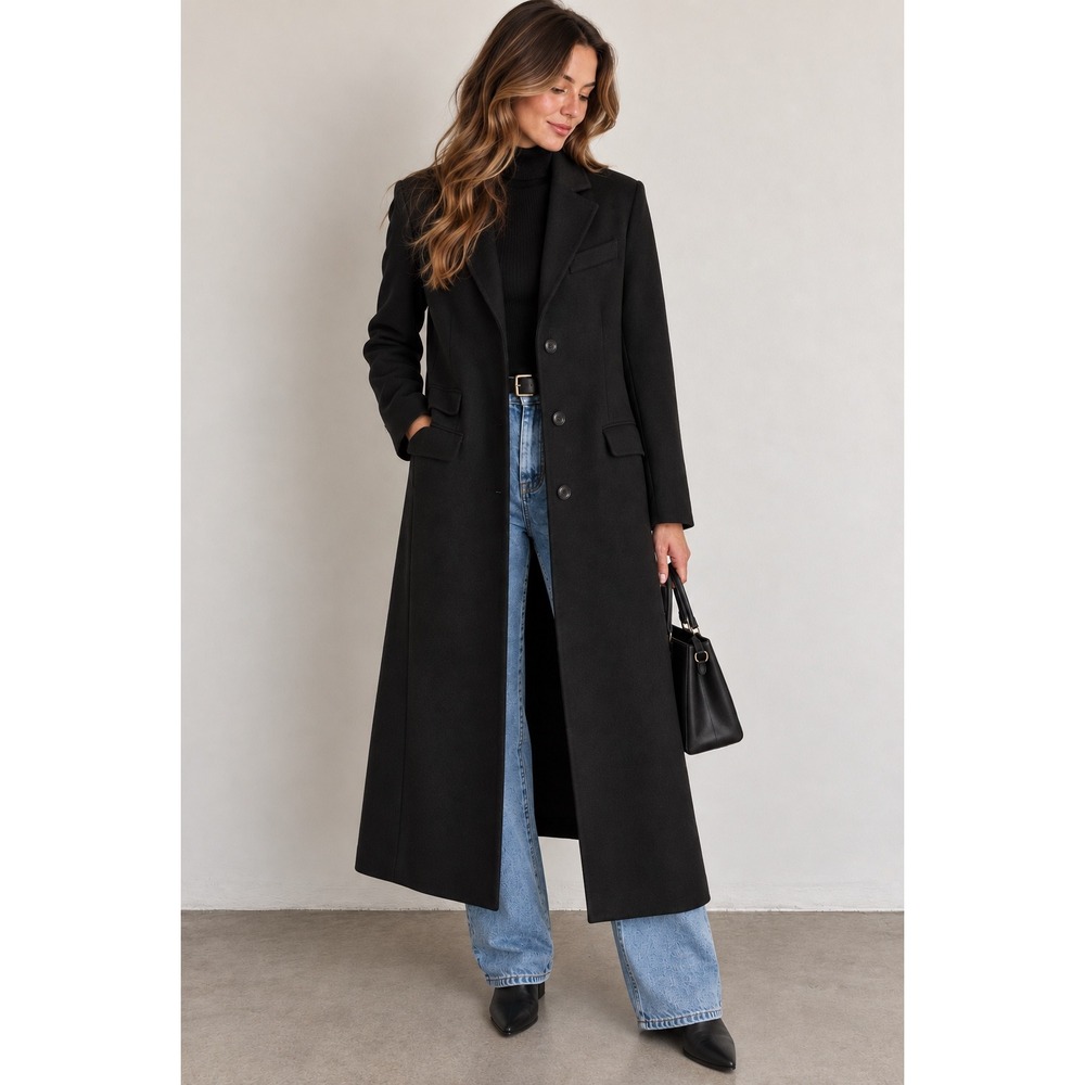 Zara Black Longline Tailored Coat — Size S